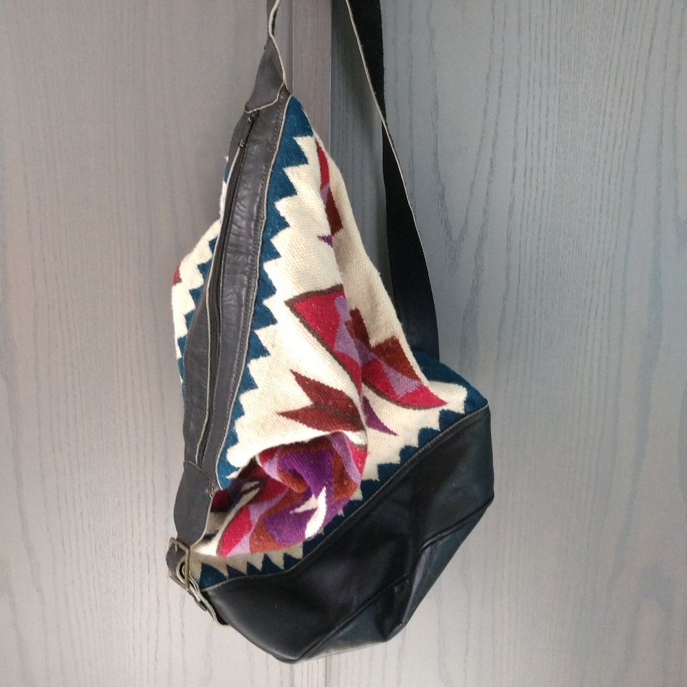 Backpack Woven and leather trim